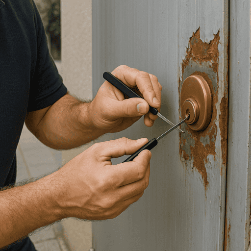 Reparación y cambio de bombines en puertas de sótano comunitario en Zaragoza